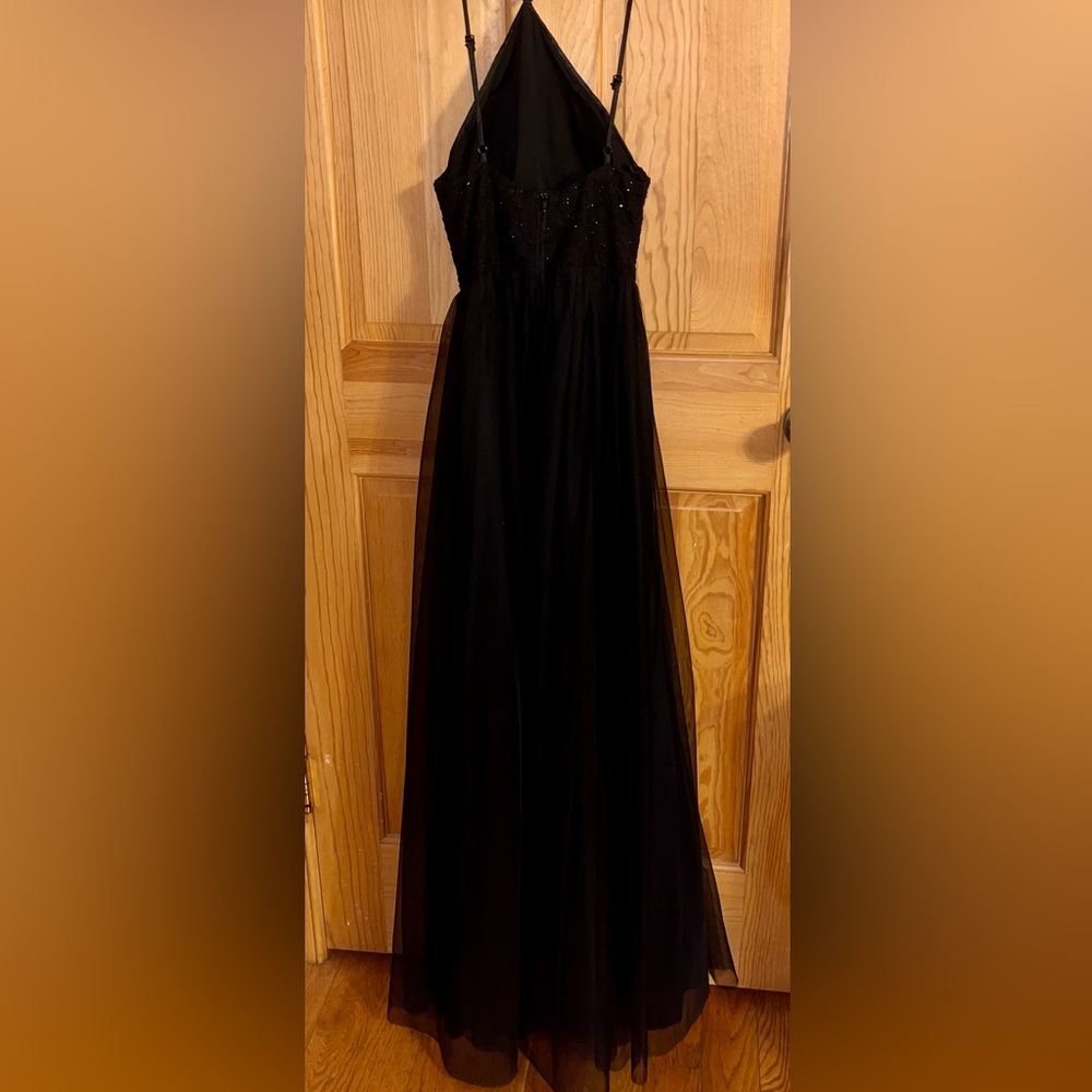 Sequin Hearts Black Lace Tulle Prom Dress Size 0 Embellished Cutout Evening Gown - Picture 12 of 17